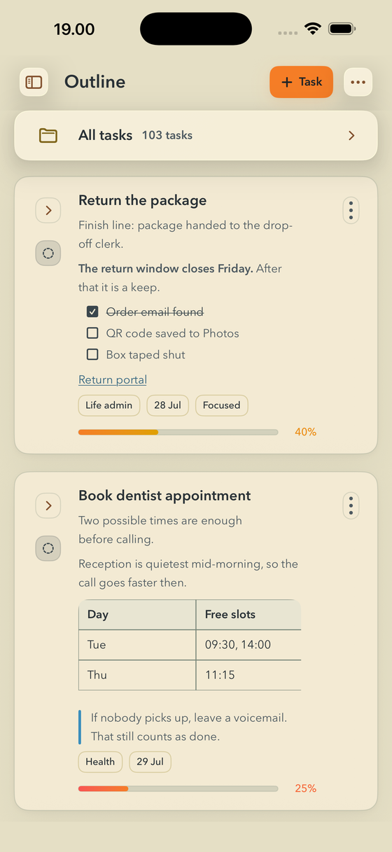 The same FinishTrax Outline screen in the Light Soft theme.